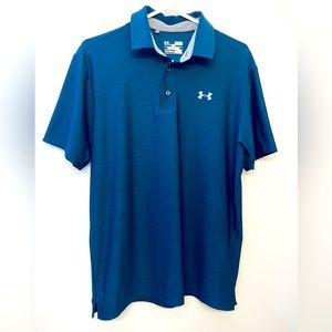 Under Armour Polo Shirt Medium Navy Blue Heat Gear Golf Men’s Sz Medium #5